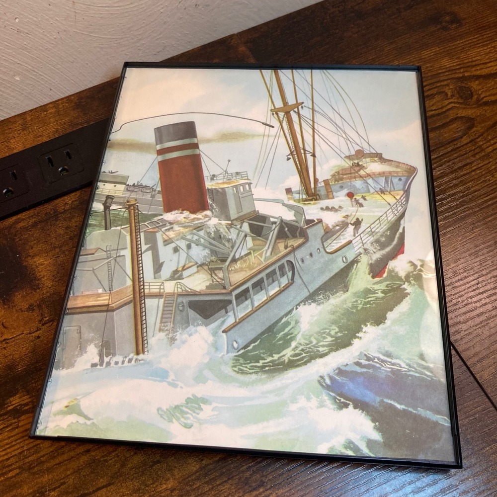 Vintage Nautical Steamship Shipwreck Maritime Art Print Framed 8x10 Storm Ocean